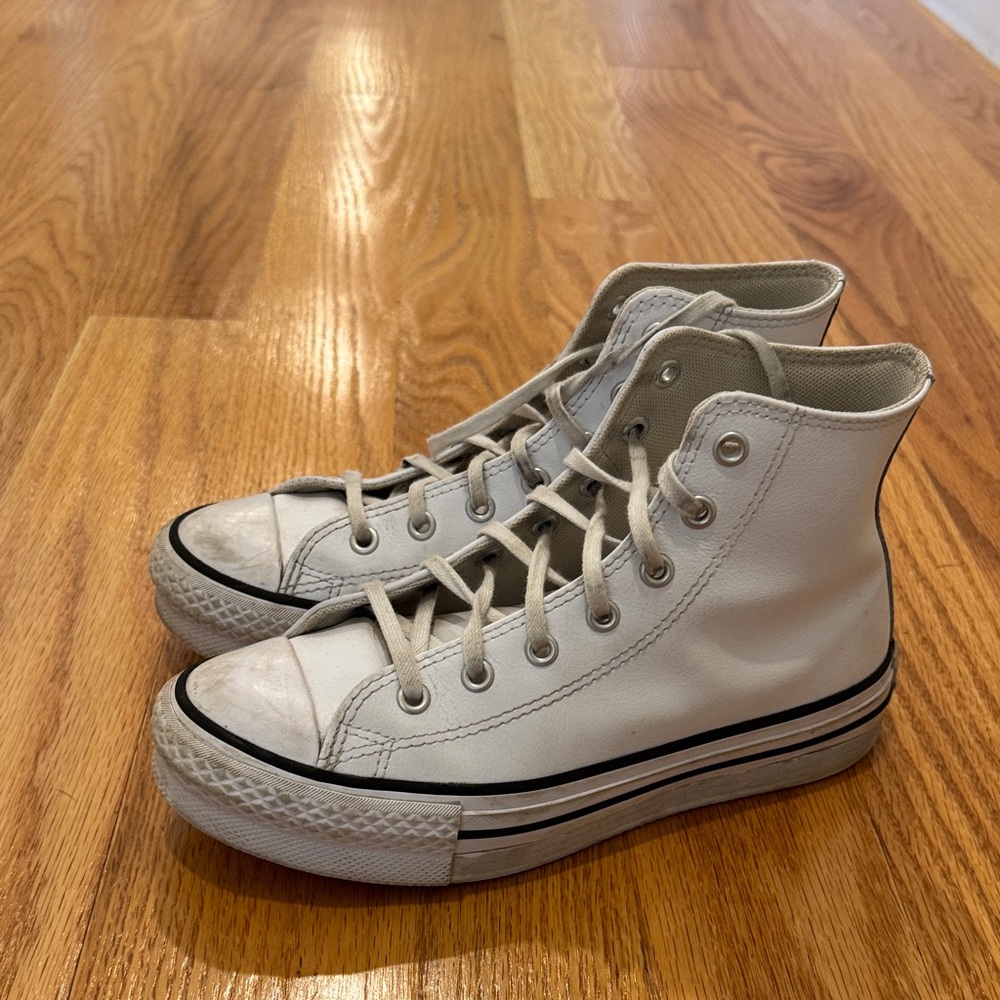 GIRLS size 3.5 Converse All Star High-Top Sneakers - White Leather